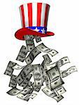 Isolated illustration of banknotes falling from Uncle Sam hat