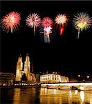 The night view of major landmarks in Zurich Switzerland