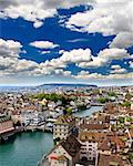 the aerial view of Zurich City Switzerland