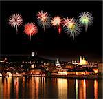 The night view of the beautiful Prague City along the River Vltava