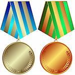 Silvery and bronze medals with  striped ribbons (vector)