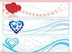 abstract banner illustration with blue stripes and heart shape