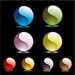 Gel filled marbles with glow reflection on black background