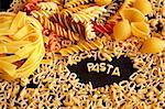Various kinds of pasta. Italian food background.