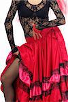 Woman body in Spanish costume standing in Flamenco dance pose