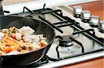 Vegetables fryed in a pan.