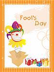 cardboard box with funny face and gift illustration for fools day