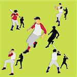 baseball players silhouettes, vector illustration