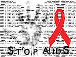 stop AIDS grunge backgrround with hand and red ribbon