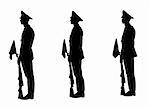 Vector drawing of soldiers during a military parade. Silhouette on white background