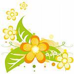 Bright summer background with abstract orange flowers. Vector illustration.