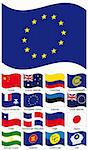 Vector Flag Collection. African Union, South-East Asian Nations ASEAN, Caribbean Community CARICOM, CHILE, CHINA, Cocos Islands, Colombia, Commonwealth Independent States CIS, Commonwealth, Cook Islands, Dominican Republic, Estonia, European Union, French Southern & Antarctic Lands, Haiti, Japan
