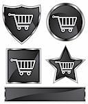 Set of 3D black chrome icons - shopping cart.