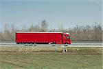 Red truck going on the highway