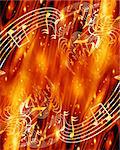 abstract flowing fire with integrated music notes