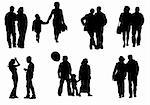 Vector drawing people to walk. Silhouette on white background