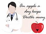 an apple a day keeps the doctor away slogan with apple and docter