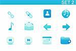 Vector illustration ? set of blue elegant simple icons for common computer functions. Set-2