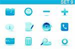 Vector illustration ? set of blue elegant simple icons for common computer and media devices functions. Set-9