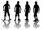 Vector drawing athletes on skates. Silhouette on white background