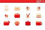 Vector illustration ? set of red elegant simple icons for common computer functions. Set-1