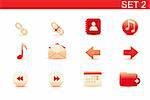 Vector illustration ? set of red elegant simple icons for common computer functions. Set-2