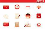 Vector illustration ? set of red elegant simple icons for common computer and media devices functions. Set-9