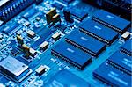 Blue electronic circuit close-up