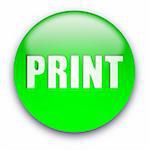 Green glossy PRINT button isolated over white background