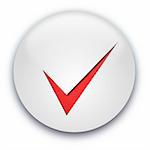 Grey glossy button with a red tick isolated over white background