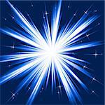 Light, star burst; stylised fireworks from white to dark blue with little stars. Burst controlled by one linear gradient. Use of 8 global colors.