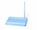 Blue modern wireless gateway isolated with clipping path over white