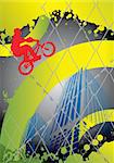 guy with bmx jumping over town illustration