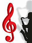 Violin clef and saxophonist as symbol of music