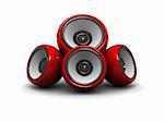 3d illustration of audio system with red speakers