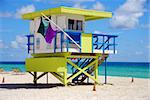 Colorful lifeguard station on Miami Beach, Florida