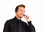 Attractive businessman working with a headset on
