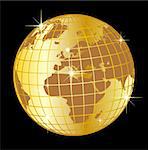 illustration of a golden globe europe and africa on black background