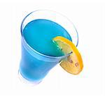 blue coctail with lemon on the white background