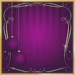 Ornate Purple Christmas Card or Tag with Ornament and Copy Room.