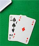 blackjack.Playing cards on a green background. Poker cards