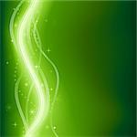 Abstract dark green wavy phantasy background with glowing lines and stars. Use of 9 global colors, linear gradients, blends and clipping mask.