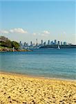View from the beach with the Sydney skyline in the background