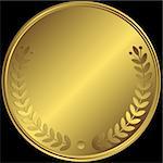 Golden medal on black background