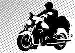 Vector drawing motorcyclist. Silhouette on white background
