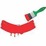 Red paint and green brush on a white background.vector