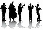 Vector drawing concert of jazz music. Silhouettes on a white background