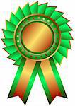 Bronze medal with green  ribbon on white background (vector)