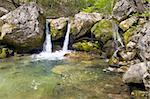 Cascades on spring mountain river (Kokkozka River, Great Crimean Canyon, Ukraine).