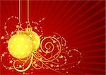 Red Christmas and Gold Christmas Bulbs - christmas background illustration and vector